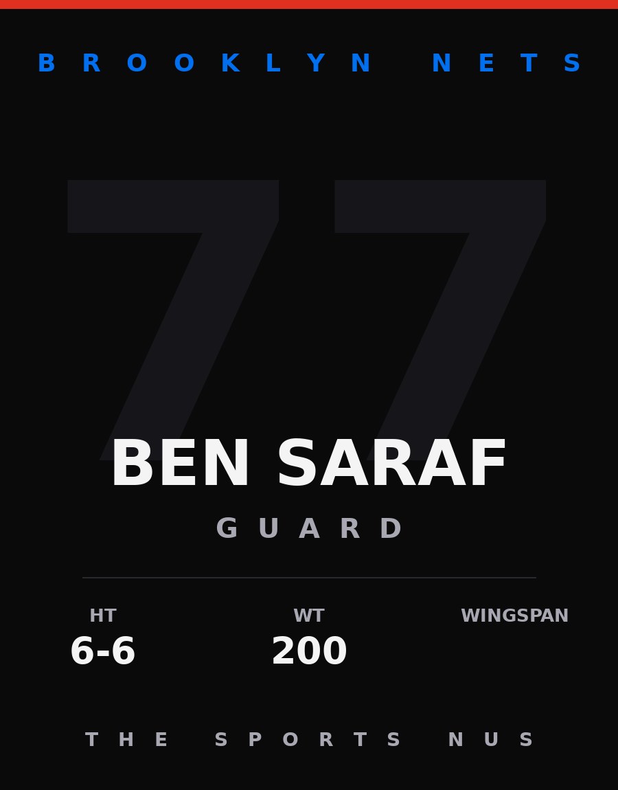 Ben Saraf player card: Brooklyn Nets guard, number 77