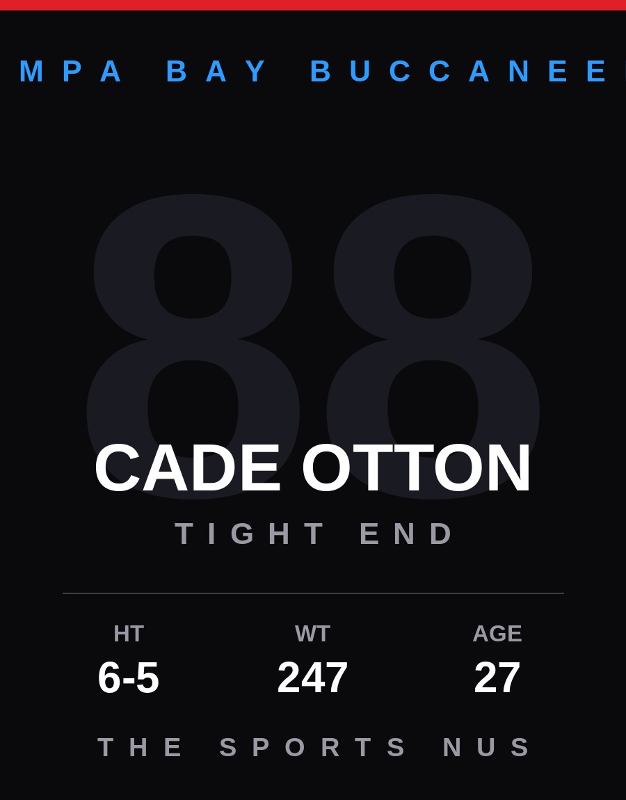 Cade Otton player card: Tampa Bay Buccaneers tight end, number 88