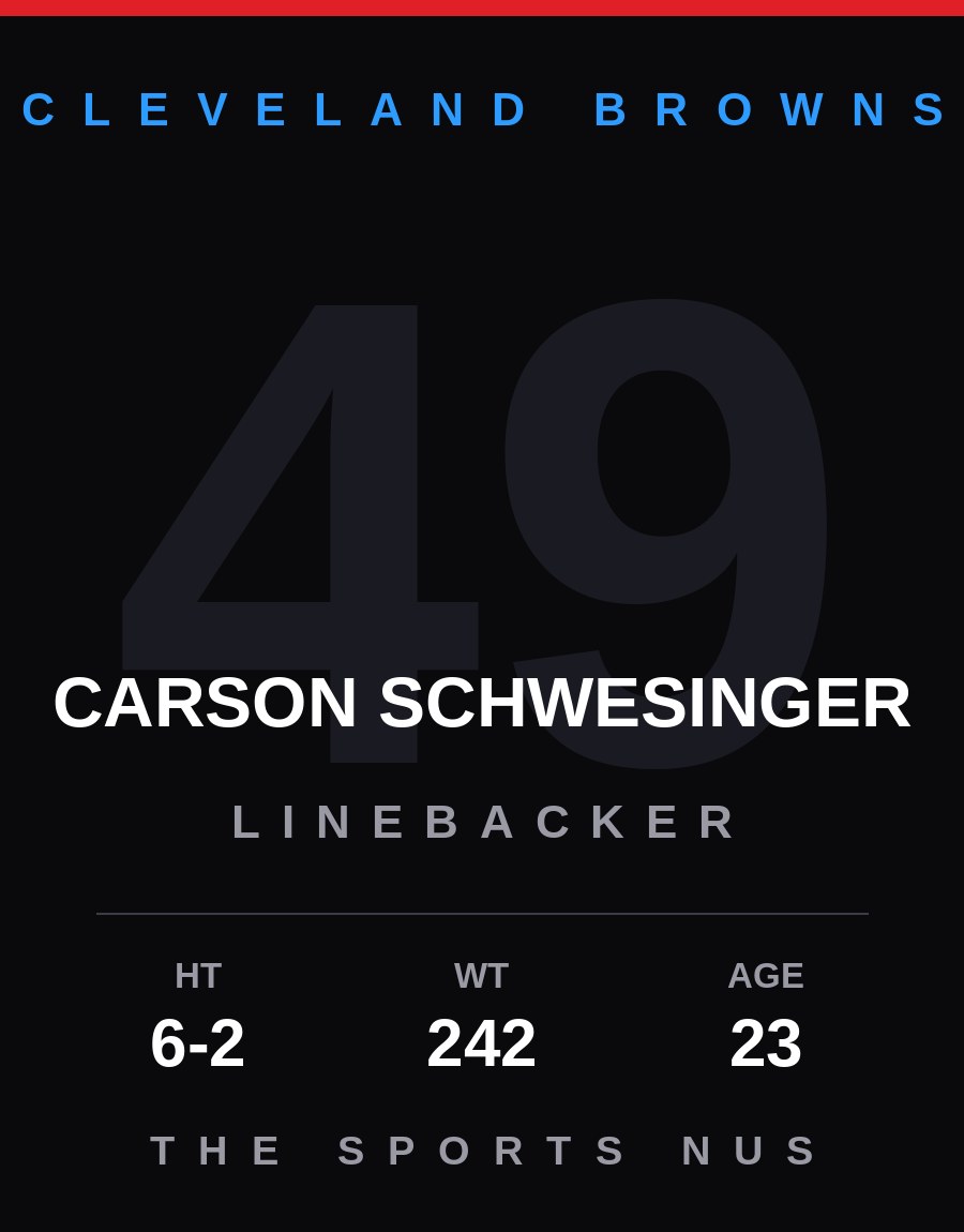 Carson Schwesinger player card: Cleveland Browns linebacker, number 49