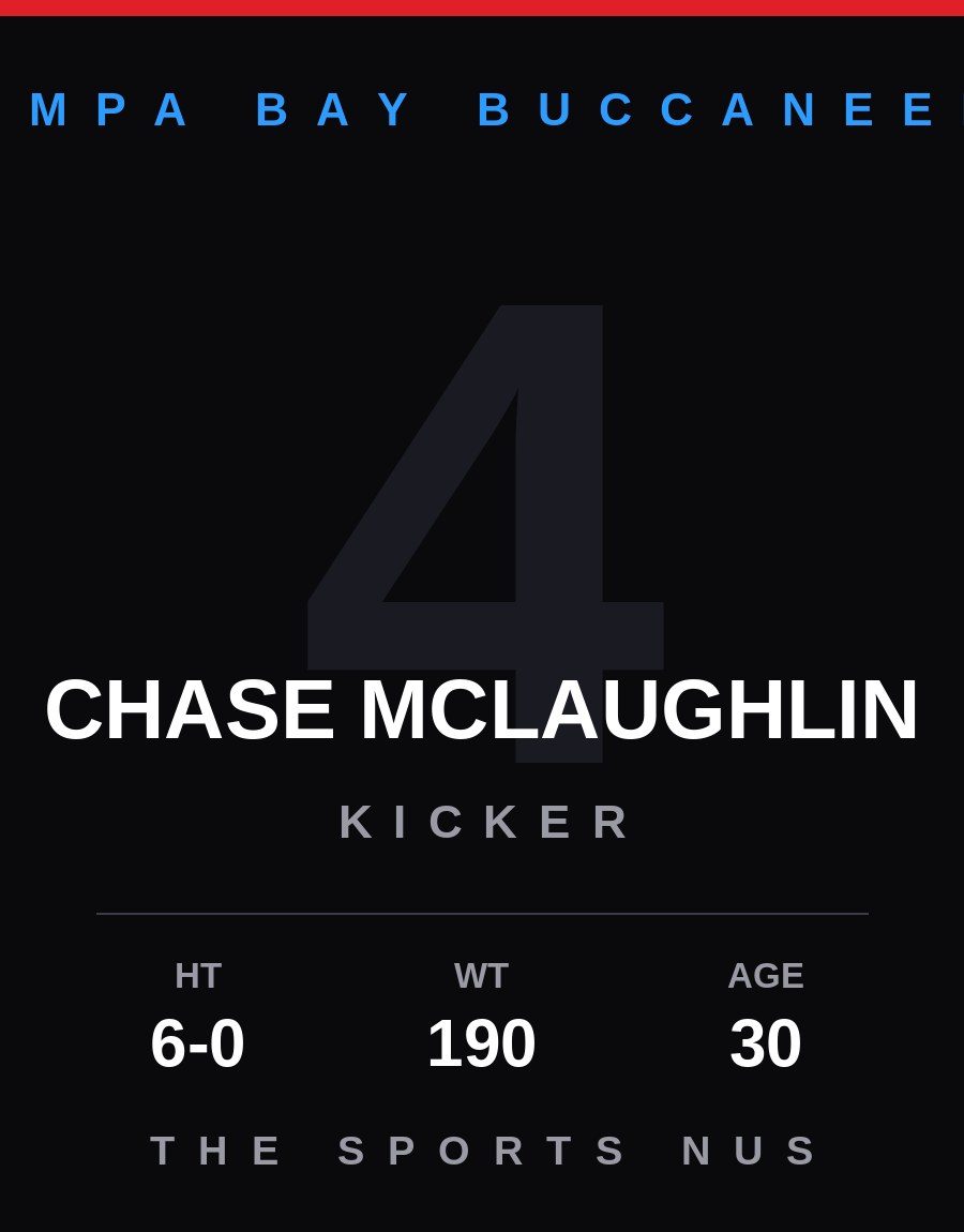Chase McLaughlin player card: Tampa Bay Buccaneers kicker, number 4