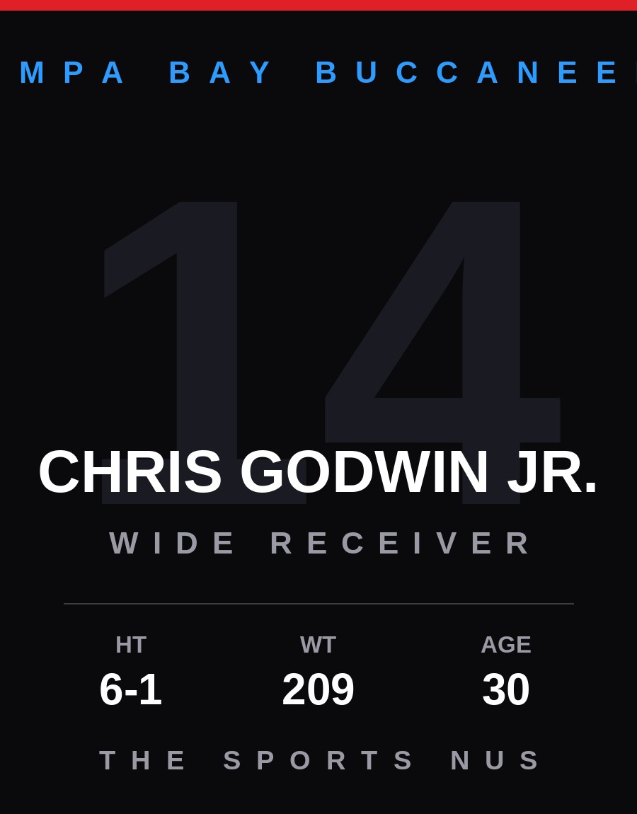 Chris Godwin Jr. player card: Tampa Bay Buccaneers wide receiver, number 14