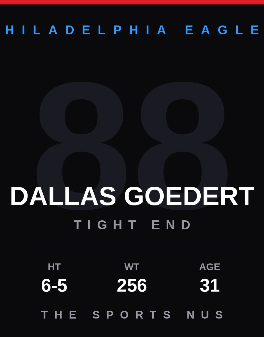 Dallas Goedert player card: Philadelphia Eagles tight end, number 88