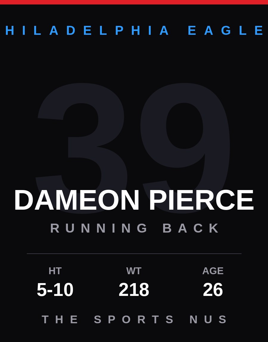 Dameon Pierce player card: Philadelphia Eagles running back, number 39