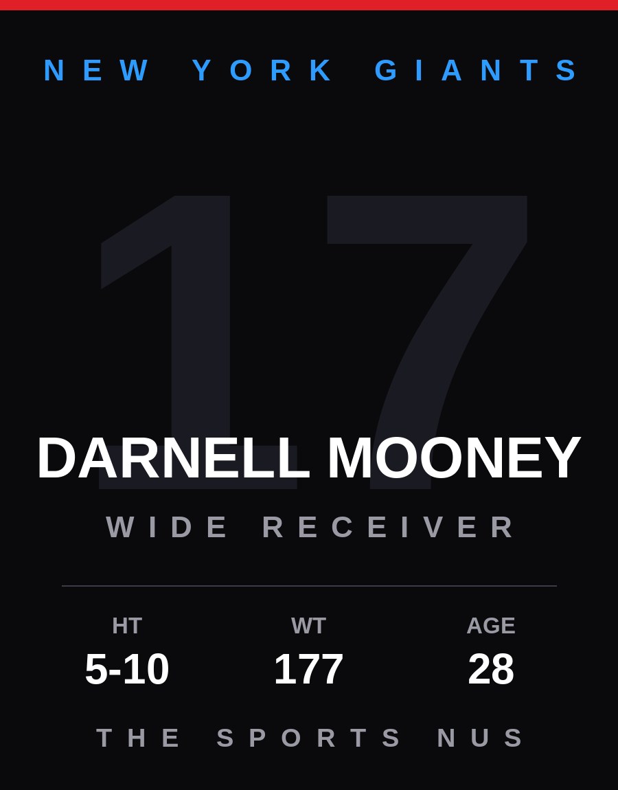 Darnell Mooney player card: New York Giants wide receiver, number 17
