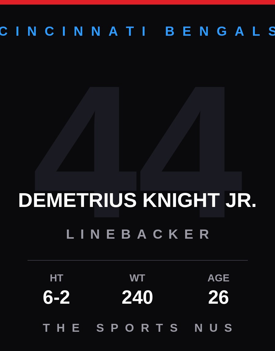 Demetrius Knight Jr. player card: Cincinnati Bengals linebacker, number 44
