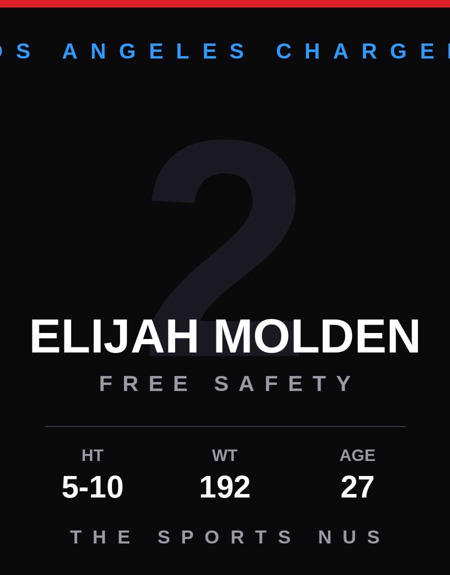 Elijah Molden player card: Los Angeles Chargers free safety, number 2