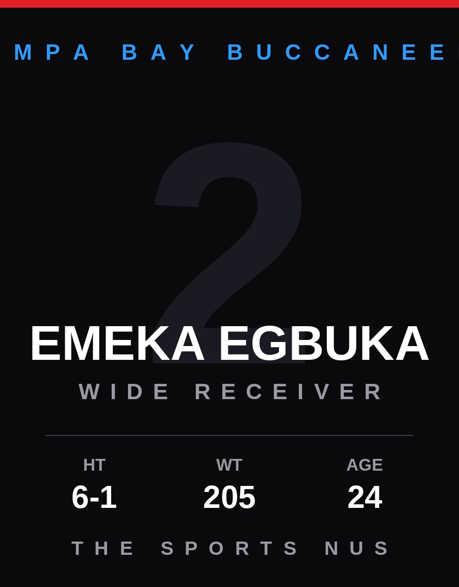 Emeka Egbuka player card: Tampa Bay Buccaneers wide receiver, number 2