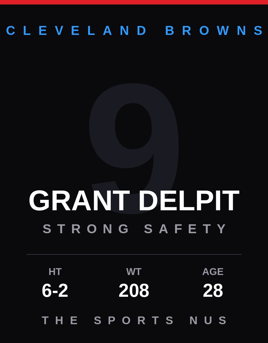 Grant Delpit player card: Cleveland Browns strong safety, number 9