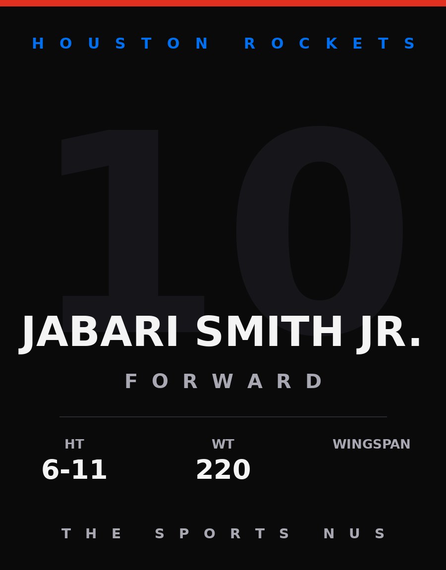 Jabari Smith Jr. player card: Houston Rockets forward, number 10