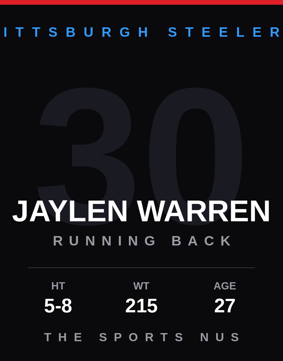 Jaylen Warren player card: Pittsburgh Steelers running back, number 30