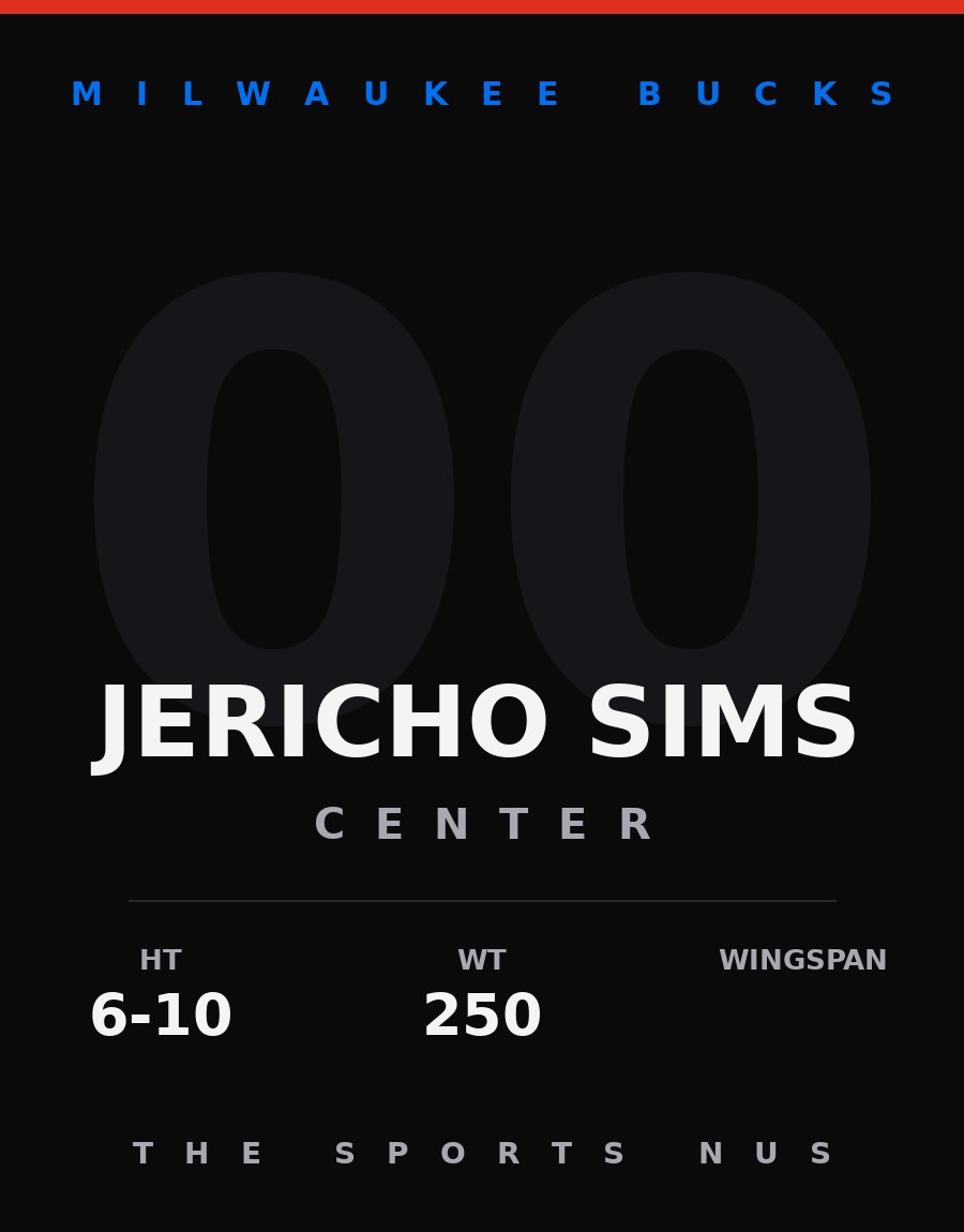 Jericho Sims player card: Milwaukee Bucks center, number 00