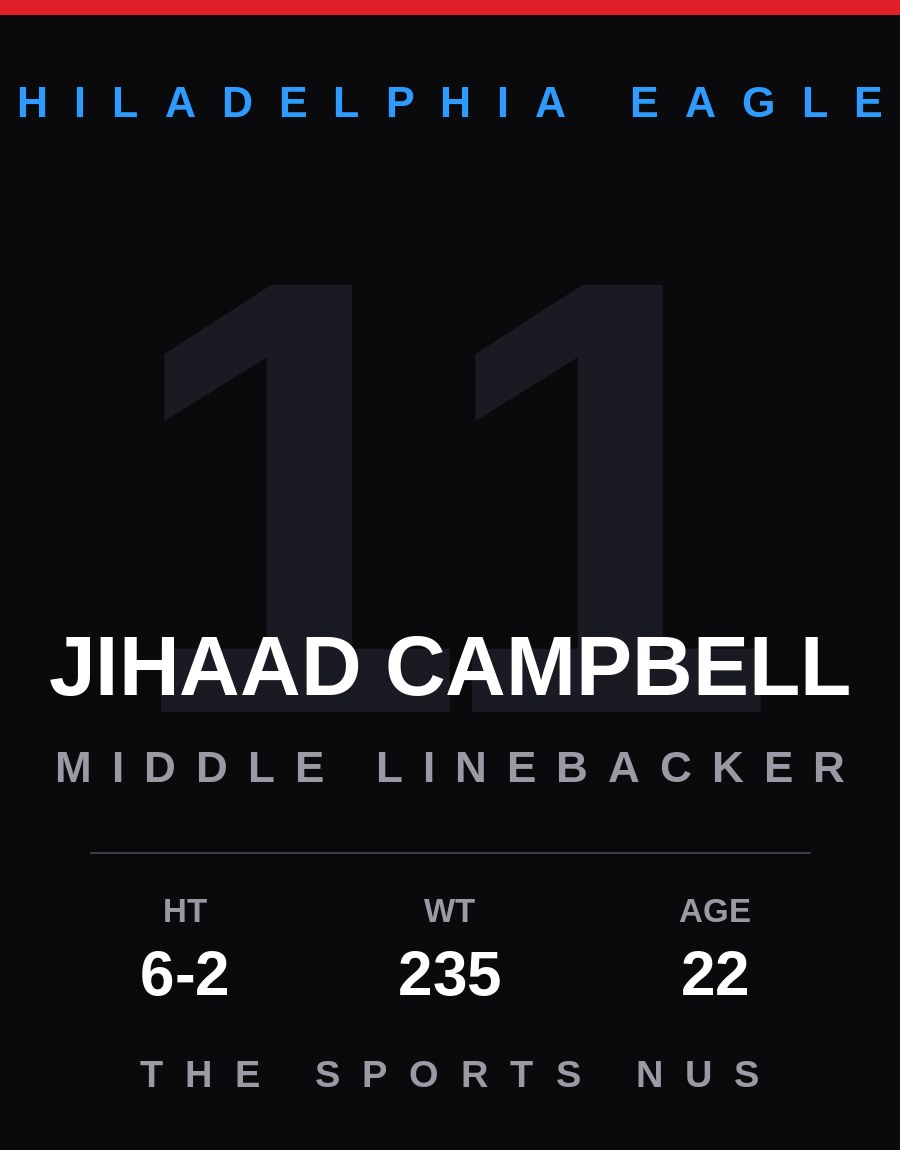 Jihaad Campbell player card: Philadelphia Eagles middle linebacker, number 11