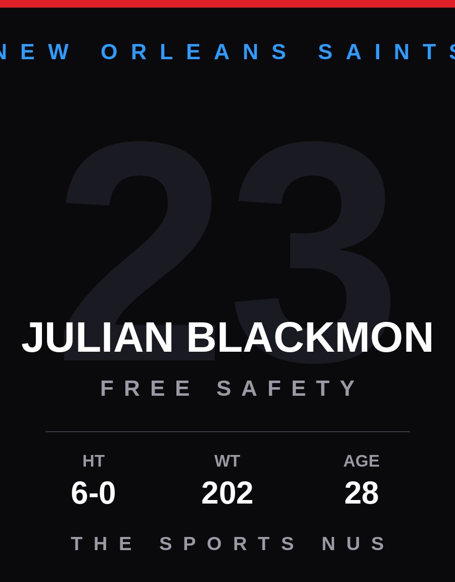Julian Blackmon player card: New Orleans Saints free safety, number 23