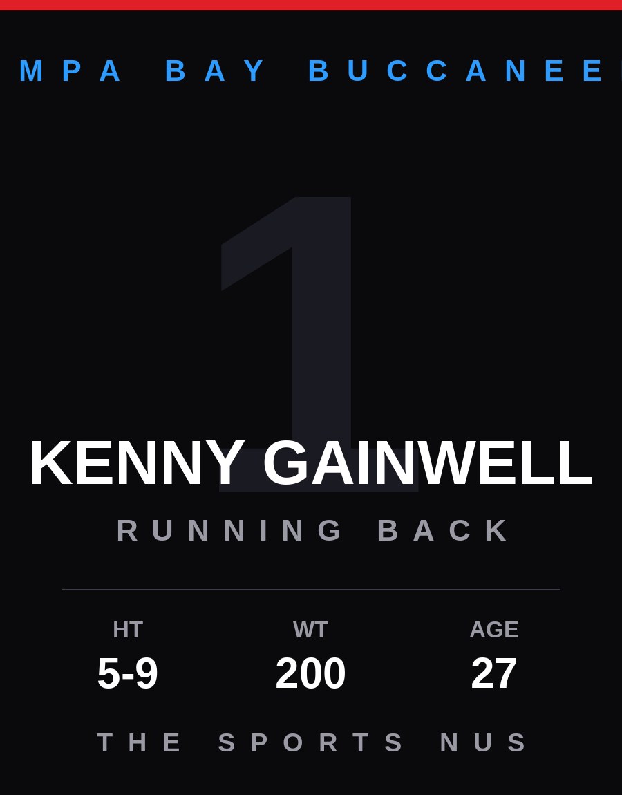 Kenny Gainwell player card: Tampa Bay Buccaneers running back / kick returner, number 1