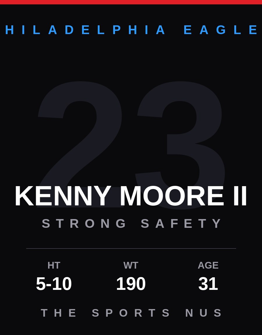 Kenny Moore II player card: Philadelphia Eagles strong safety, number 23
