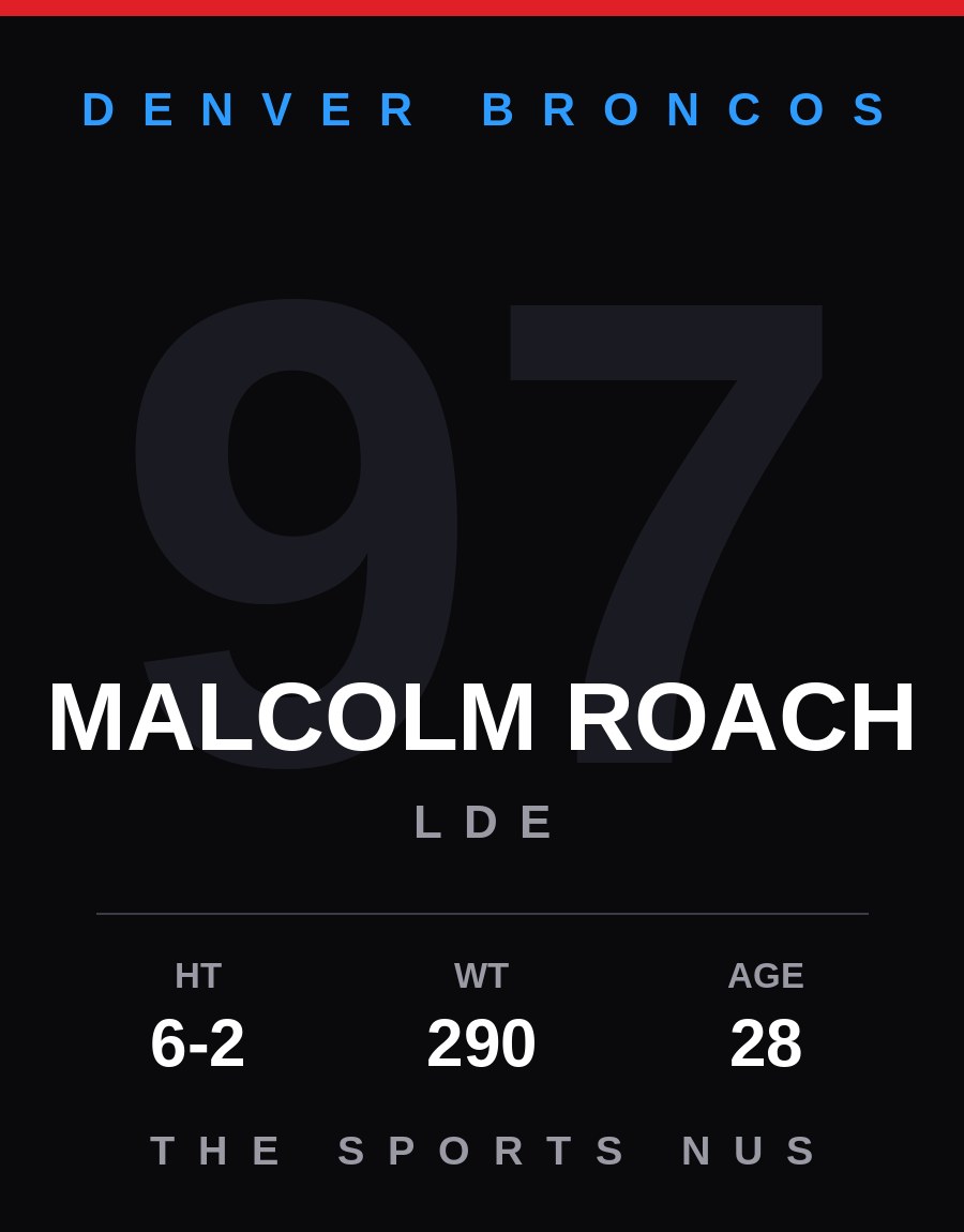 Malcolm Roach player card: Denver Broncos lde, number 97