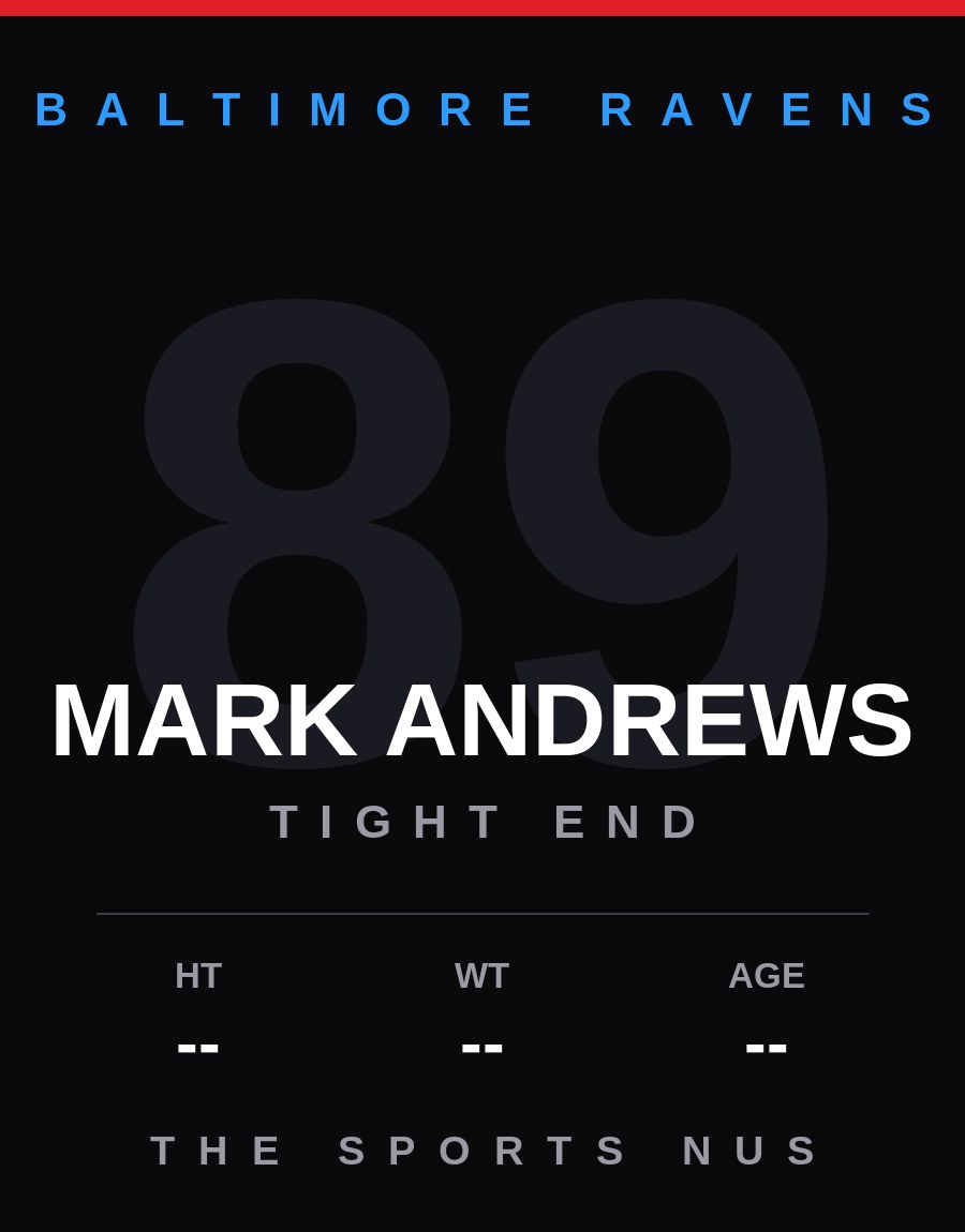 Mark Andrews player card: Baltimore Ravens tight end, number 89