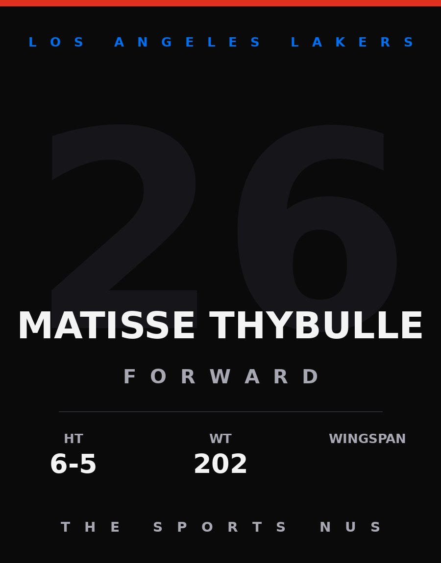Matisse Thybulle player card: Los Angeles Lakers forward, number 26
