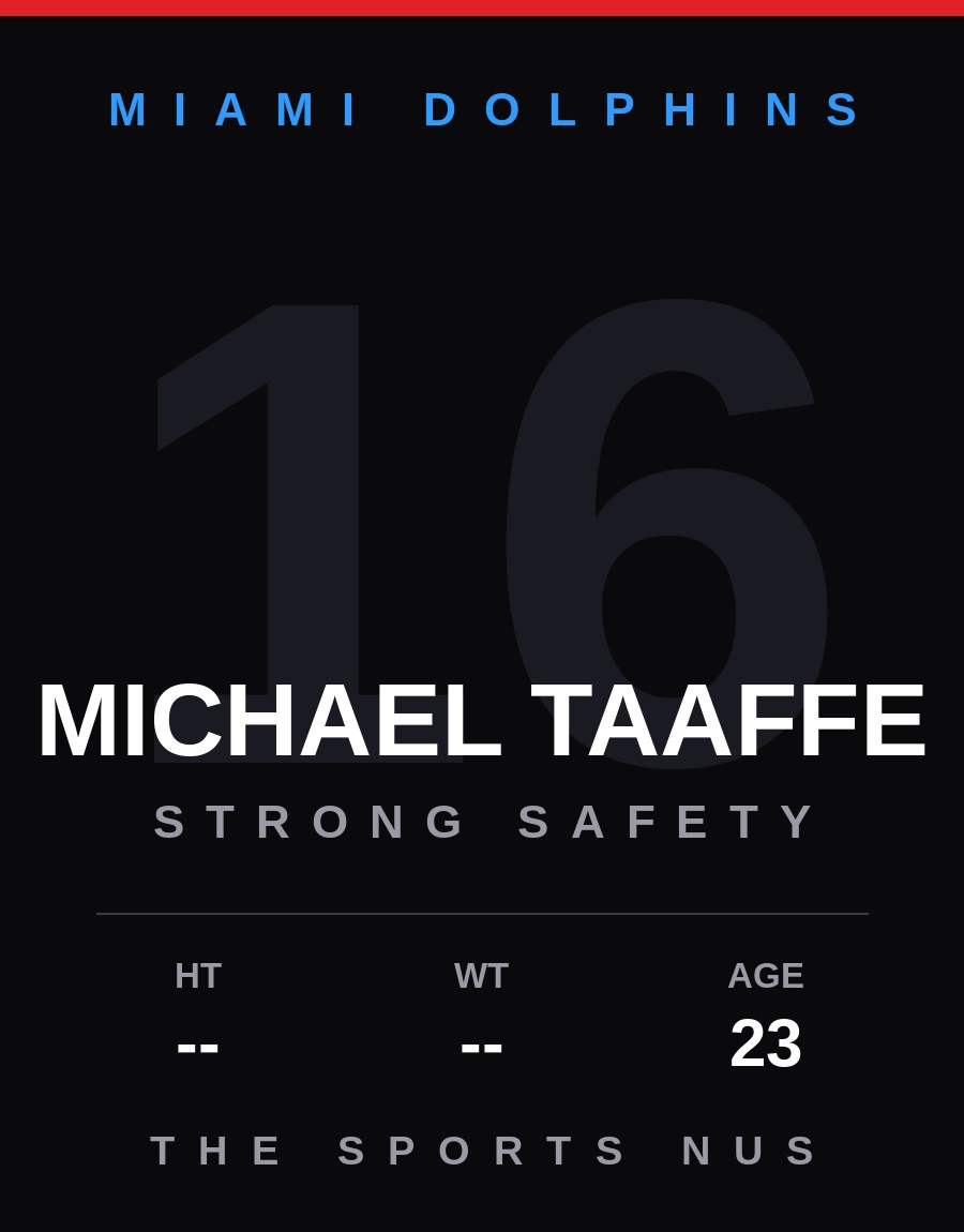 Michael Taaffe player card: Miami Dolphins strong safety, number 16