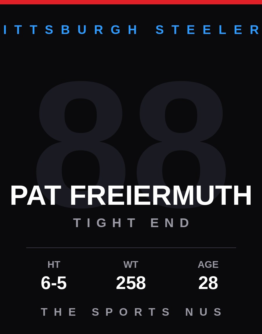Pat Freiermuth player card: Pittsburgh Steelers tight end, number 88