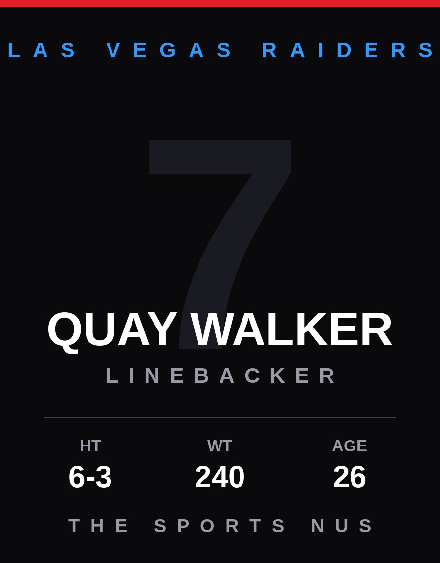 Quay Walker player card: Las Vegas Raiders linebacker, number 7
