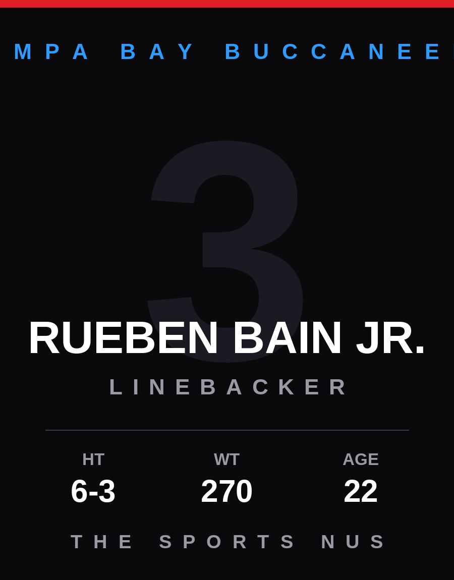 Rueben Bain Jr. player card: Tampa Bay Buccaneers linebacker, number 3