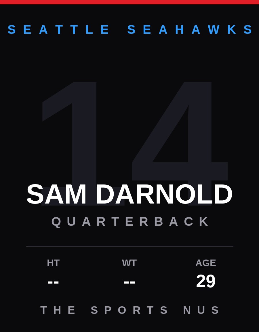 Sam Darnold player card: Seattle Seahawks quarterback, number 14