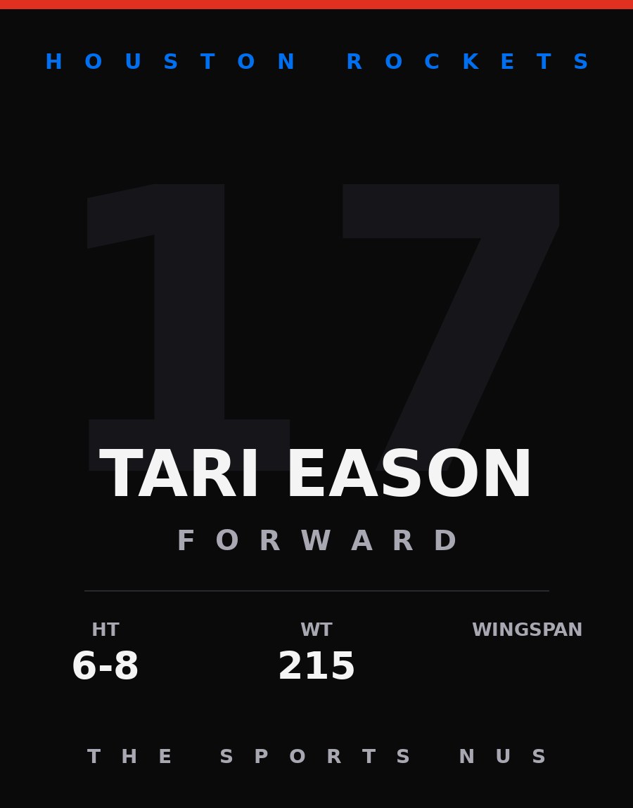 Tari Eason player card: Houston Rockets forward, number 17