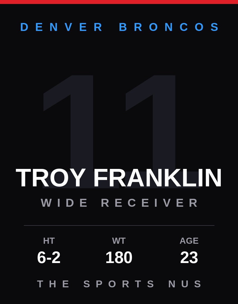 Troy Franklin player card: Denver Broncos wide receiver, number 11