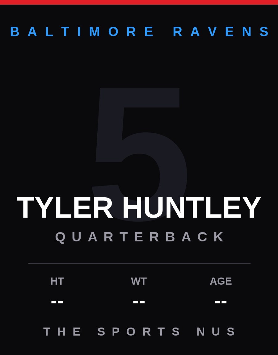 Tyler Huntley player card: Baltimore Ravens quarterback, number 5