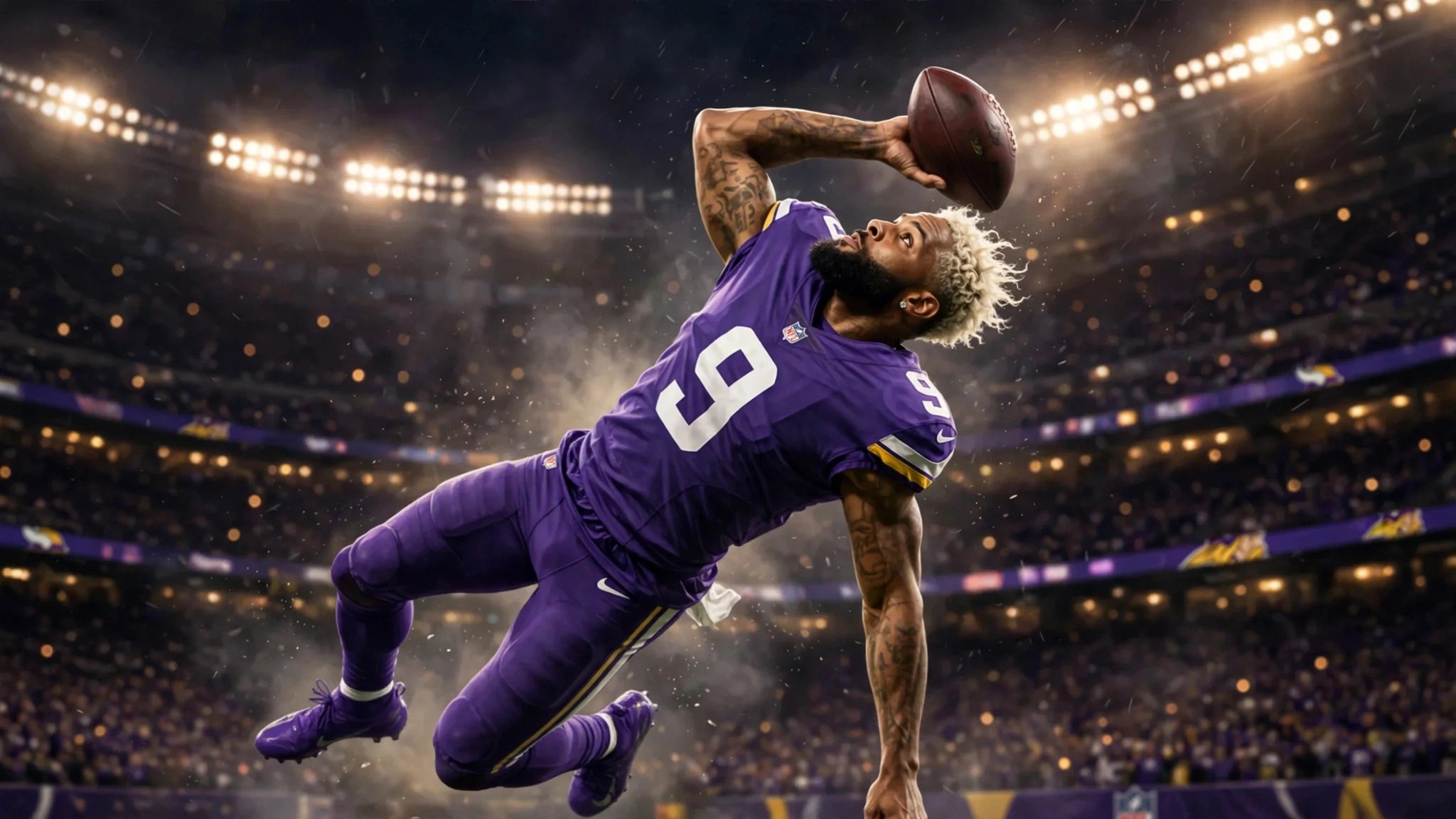 Odell Beckham Jr. making his iconic one-handed catch in a Vikings uniform