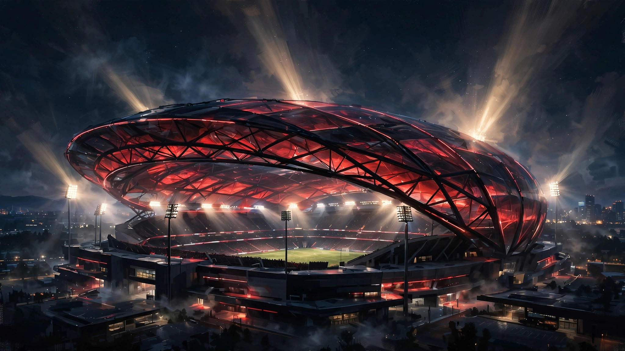 Illustration of a glowing football stadium at night in primetime