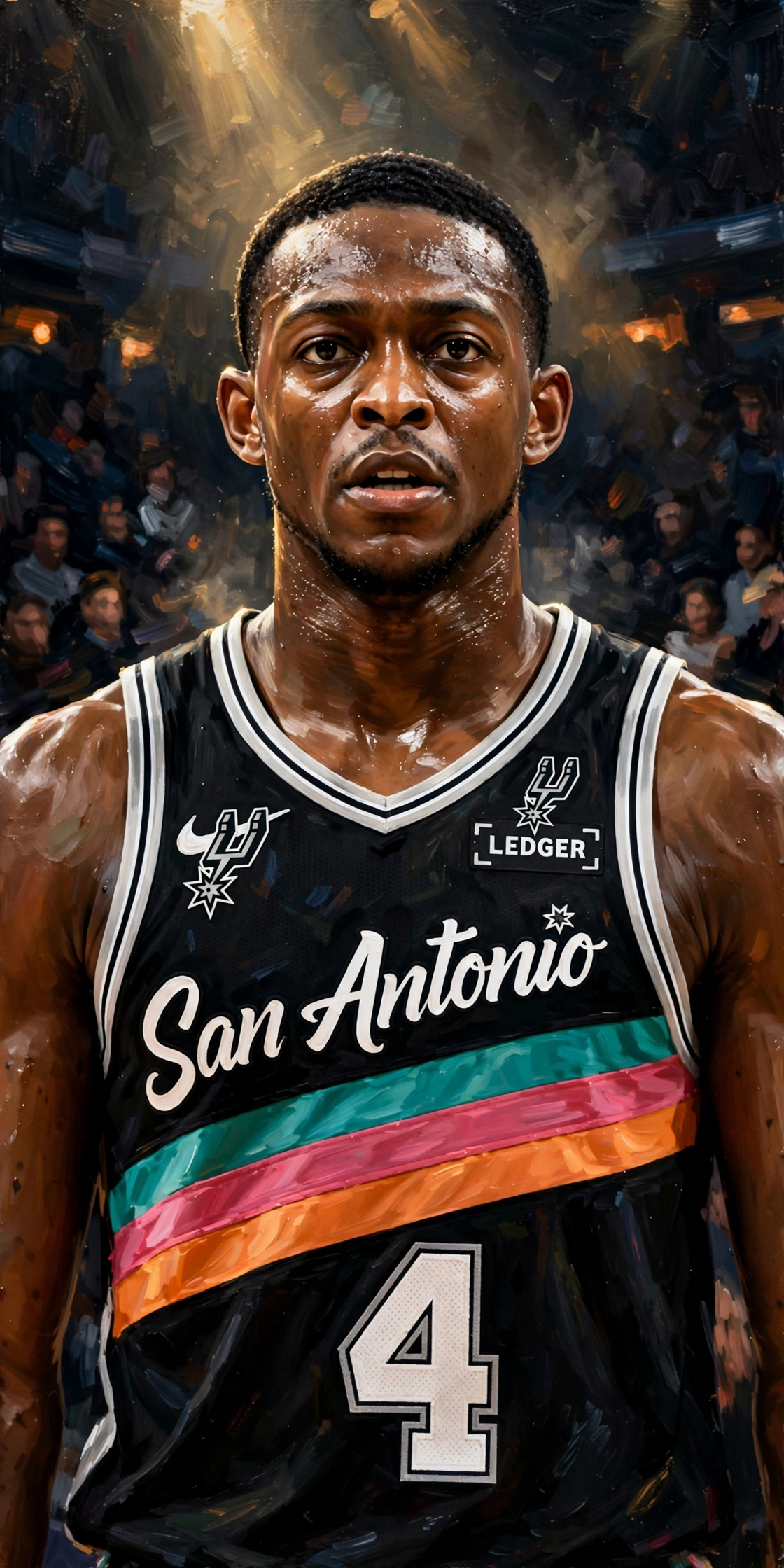 Illustration of De'Aaron Fox in a San Antonio Spurs uniform