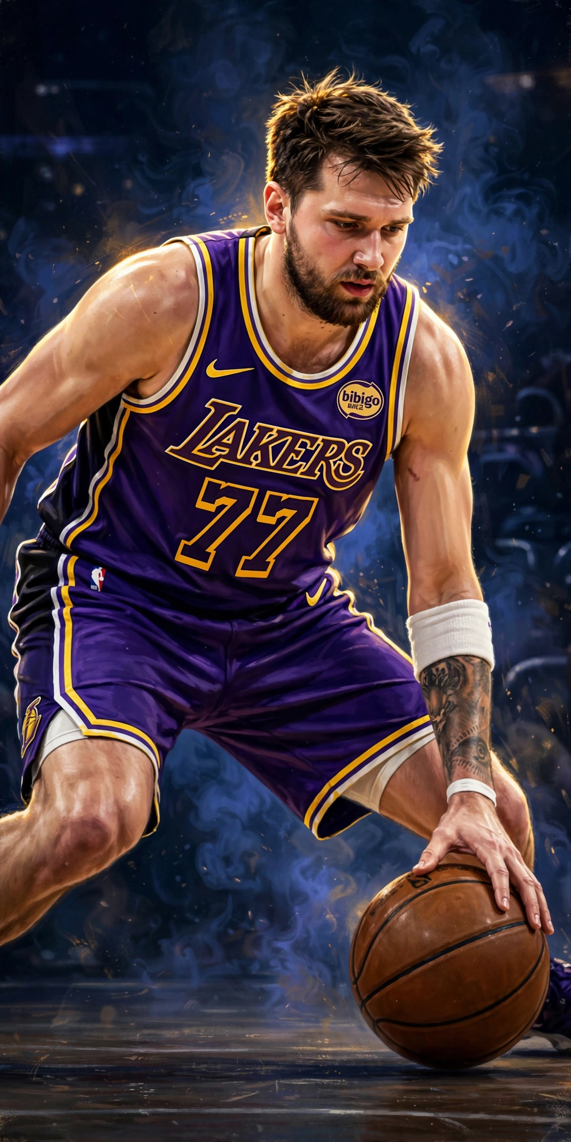 Illustration of Luka Doncic in a Los Angeles Lakers uniform