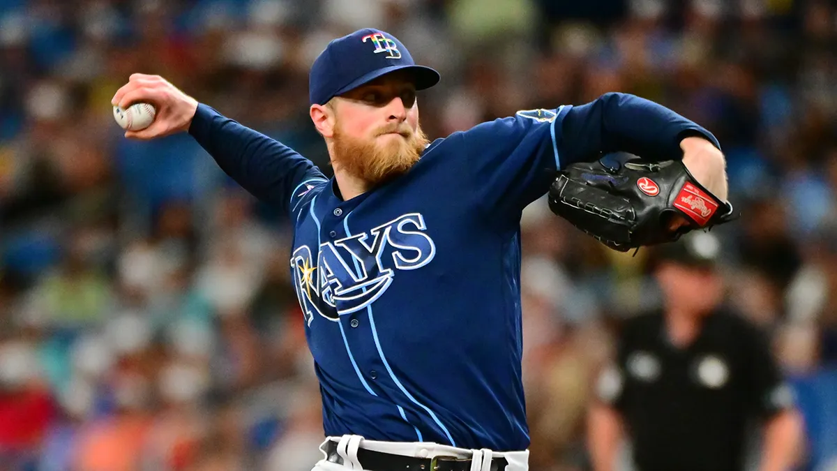 Drew Rasmussen pitching for the Tampa Bay Rays