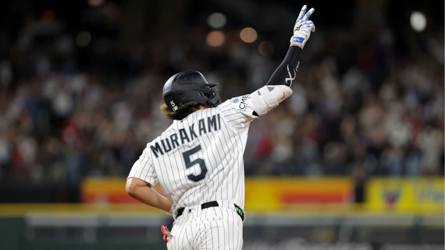 Munetaka Murakami celebrating a home run for the Chicago White Sox